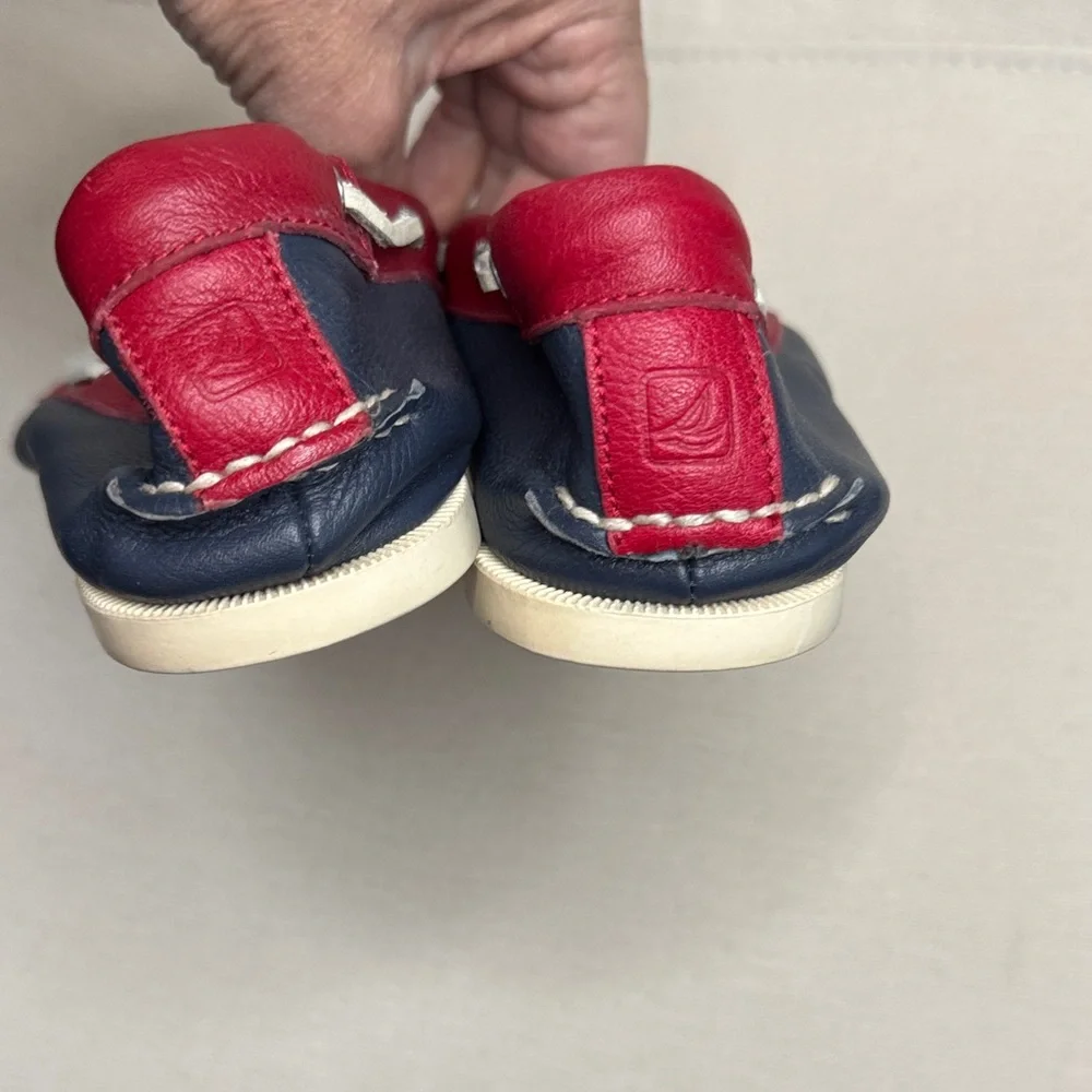 Sperry Nautical Red, White, and Navy Boat Shoes Leather Nautical sz8.5 - Picture 5 of 10